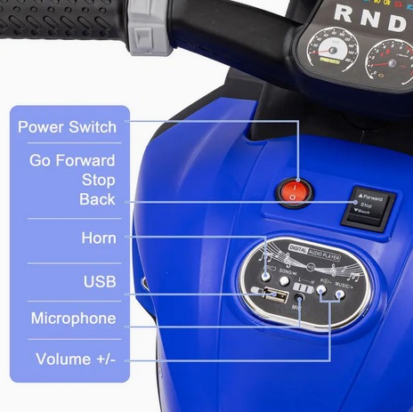 Kids 3‑Wheel Electric Motorcycle — Music, USB/MP3, Headlight & Horn (Ages 3–8