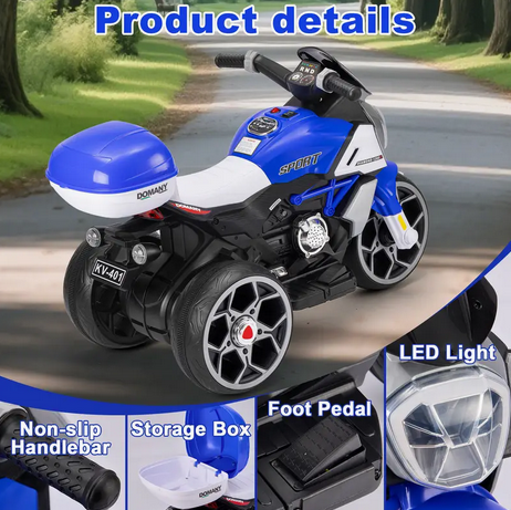 Kids 3‑Wheel Electric Motorcycle — Music, USB/MP3, Headlight & Horn (Ages 3–8