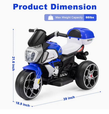 Kids 3‑Wheel Electric Motorcycle — Music, USB/MP3, Headlight &amp; Horn (Ages 3–8